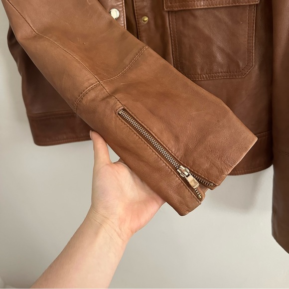 Mango Brown Leather Jacket - Picture 4 of 9